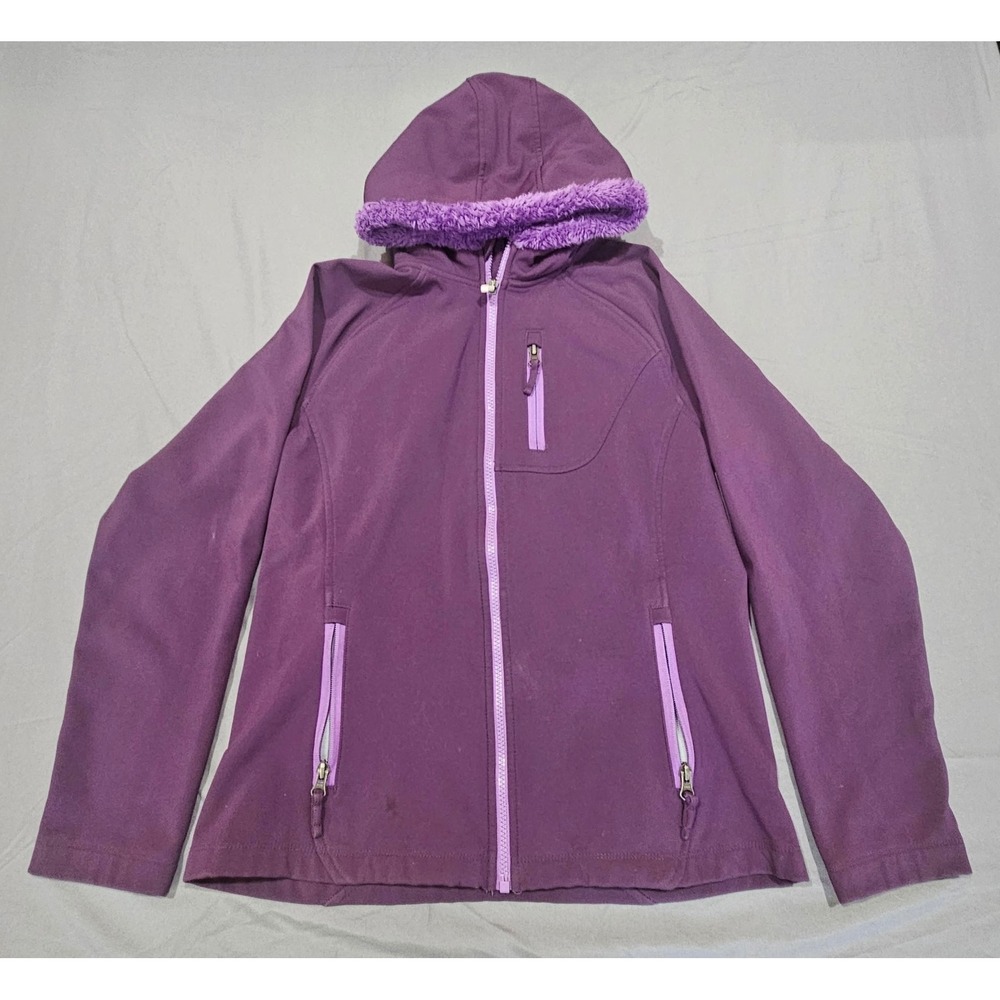 Lands' End Softshell Jacket Womens XL Purple Good Hooded Fleece Lined Active